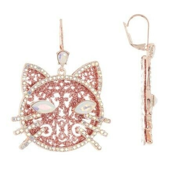 Betsey Johnson Jewelry - Betsey Johnson Glitter Cat Drop Earrings